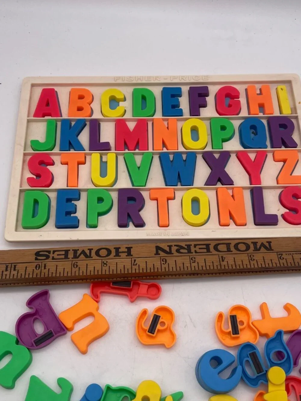 Vtg Fisher Price School Alphabet Tray Magnetic Letters Complete T21